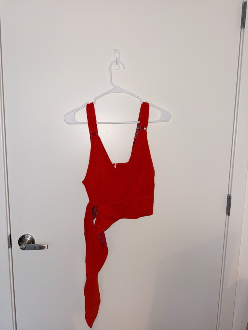 Free People Bright Red Asymmetric Tie Crop Top